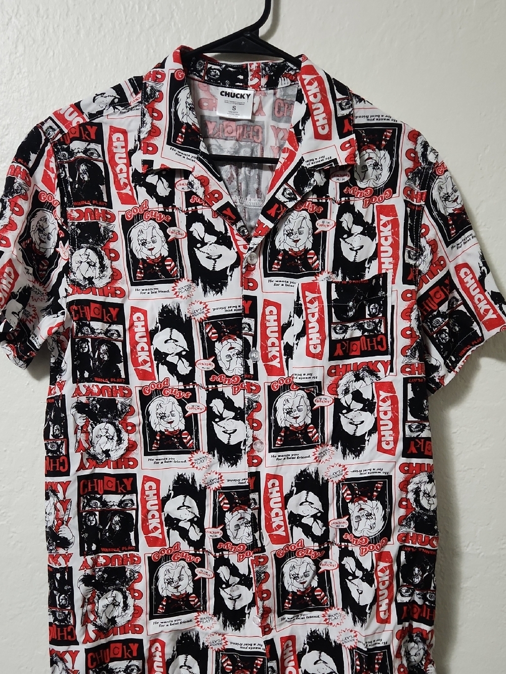 Chucky Short-Sleeve Graphic Button-Up Shirt - Red/Black/White
